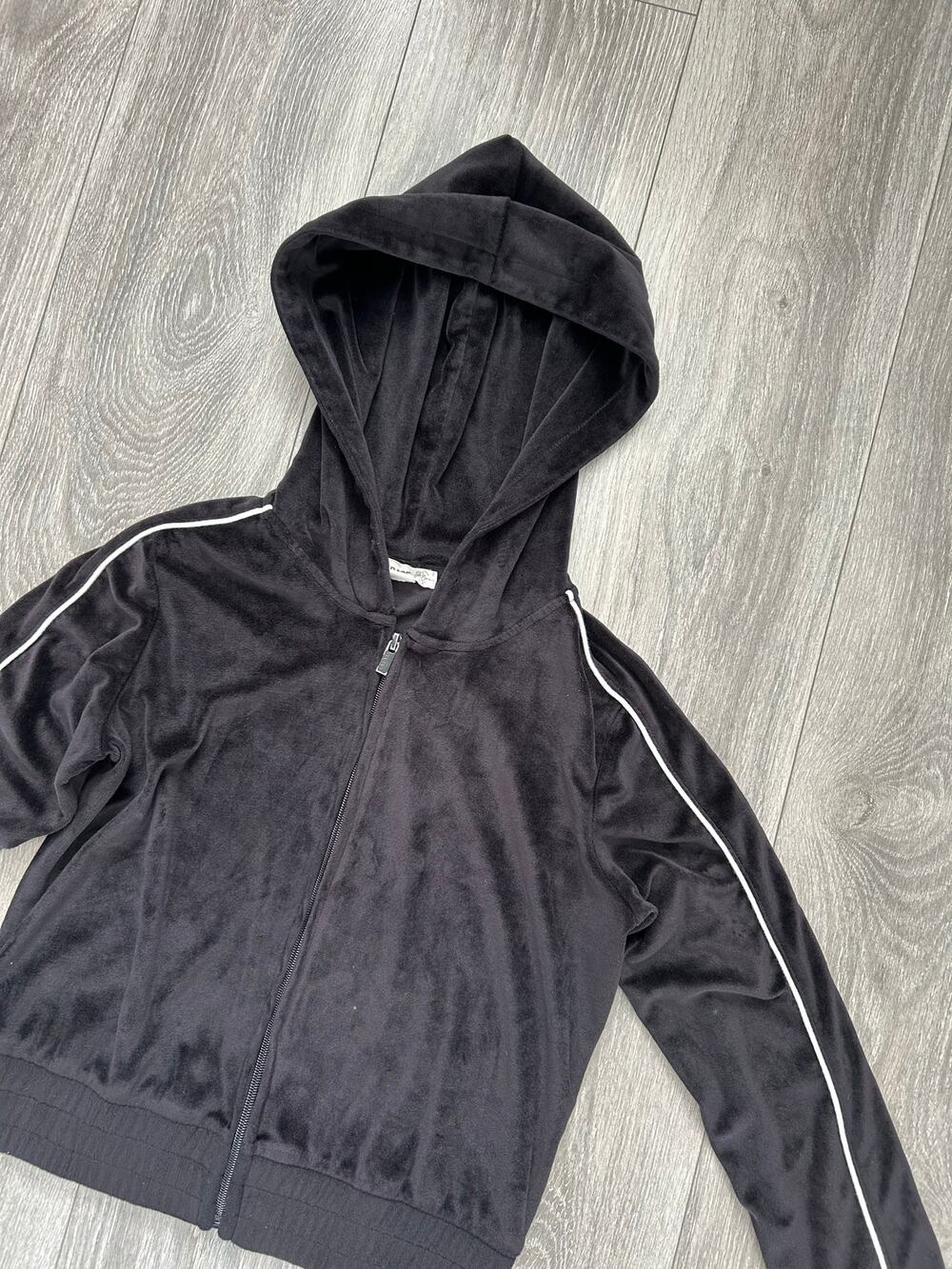 Garage Black Velour Full Zip Hoodie Sweatshirt Size Small